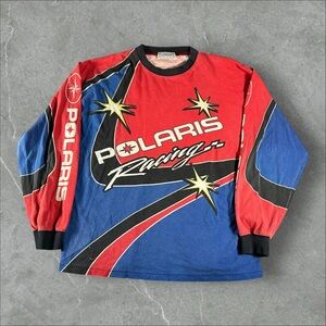 Vintage Polaris Shirt Mens Large Red Blue Colorblock AOP Racing Endura Motocross